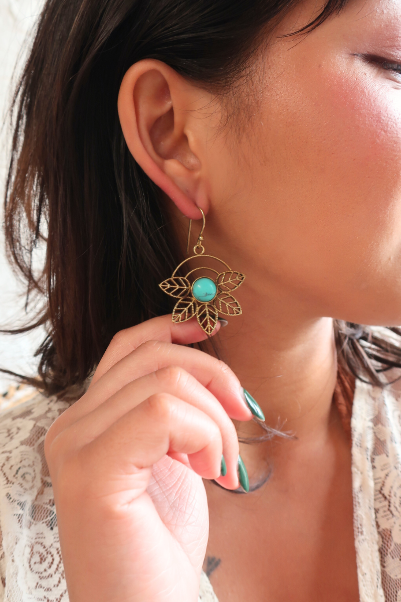 Ivy Drop Earrings in Gold with Reconstituted Turquoise