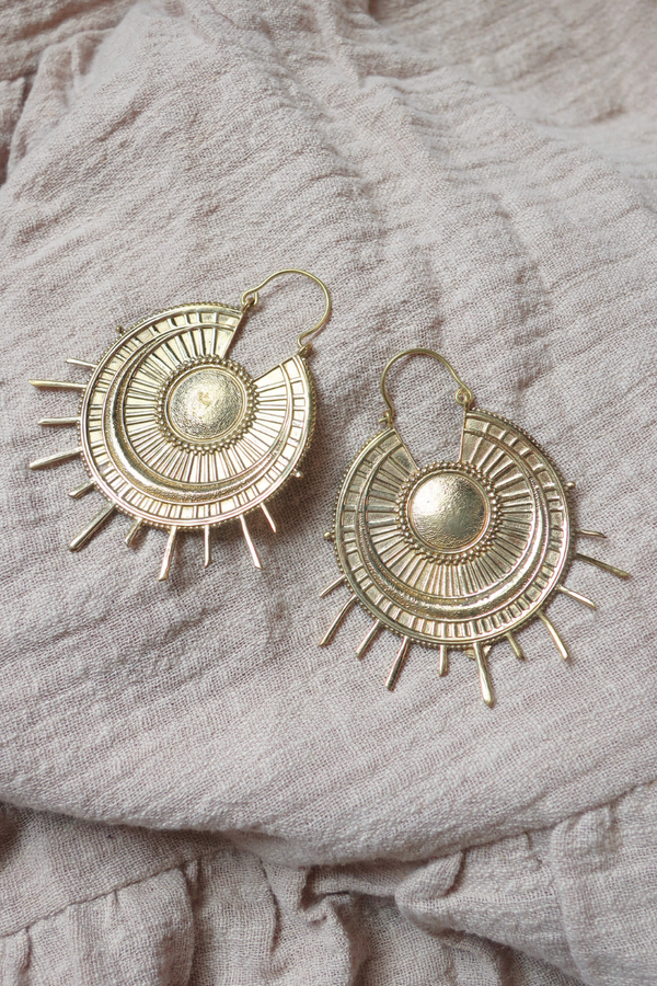 Sunrise Disc Earrings in Gold Plated Brass