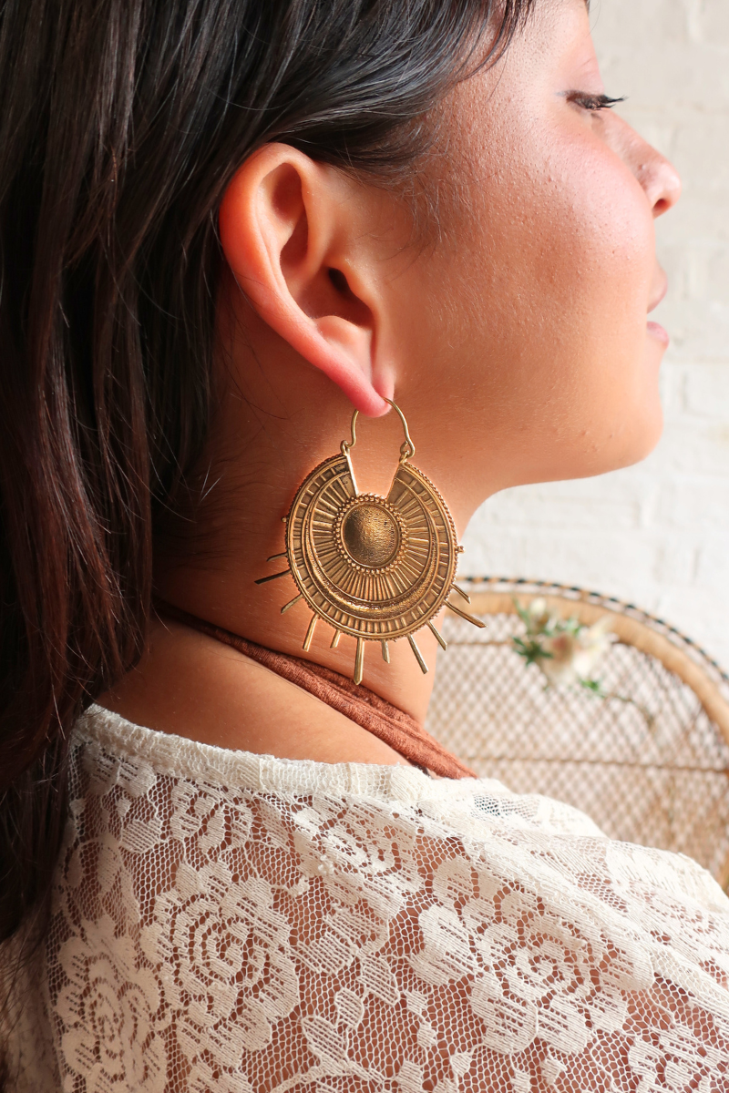 Sunrise Disc Earrings in Gold Plated Brass