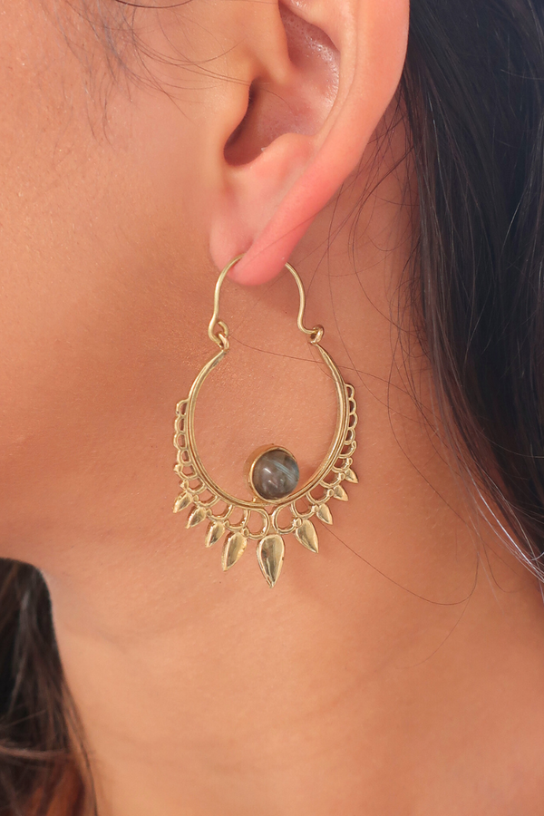 Golden Sundrop Hoop Earrings with Marbled Tourmaline