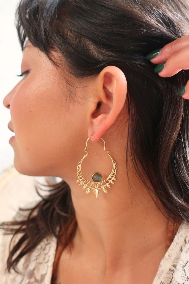Golden Sundrop Hoop Earrings with Marbled Tourmaline