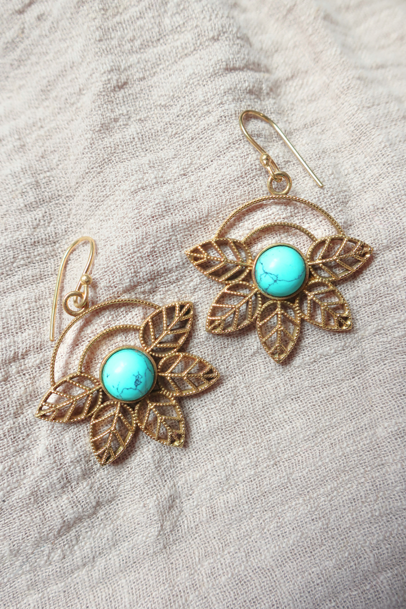 Ivy Drop Earrings in Gold with Reconstituted Turquoise