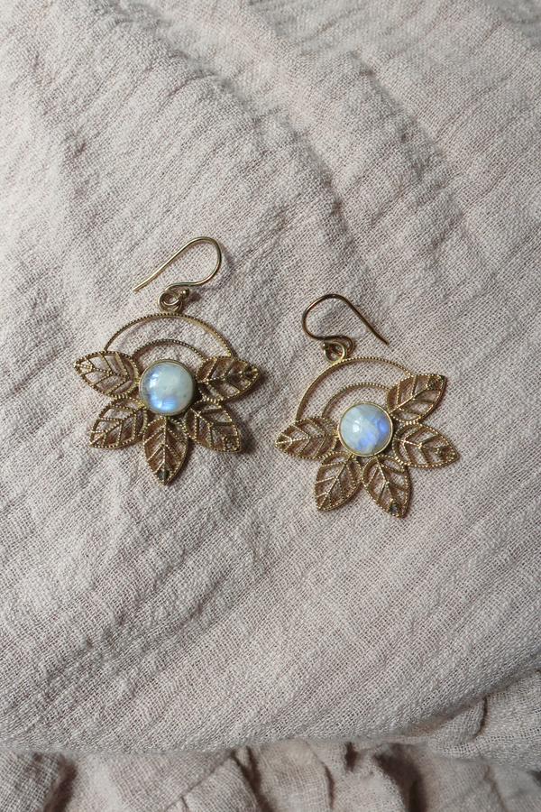 Ivy Drop Earrings in Gold with White Moonstone