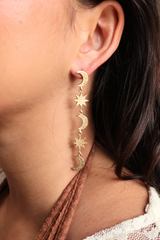 Celestial Drop Earrings in Gold Plated Brass