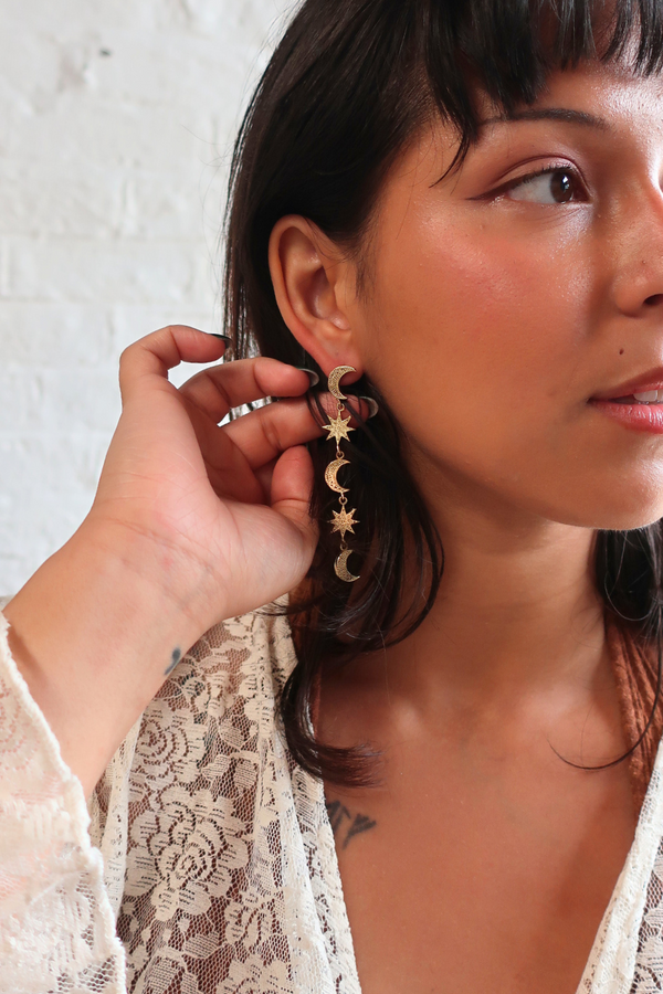 Celestial Drop Earrings in Gold Plated Brass