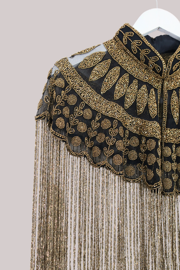 Waterfall Beaded Fringe Cloak in Gold Leaf