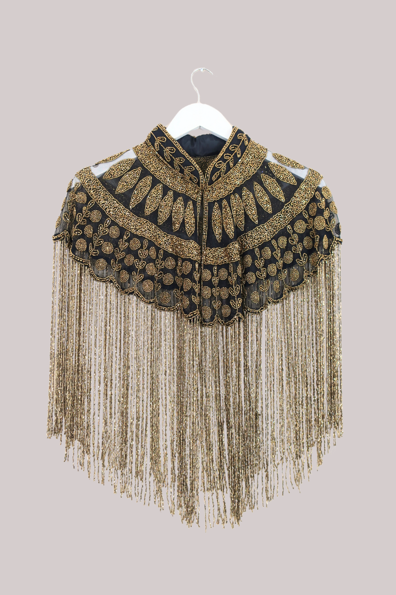 Waterfall Beaded Fringe Cloak in Gold Leaf