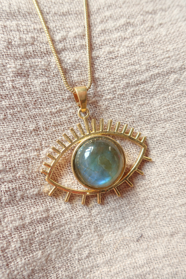 Medusa Pendant Necklace in Gold with Marbled Tourmaline