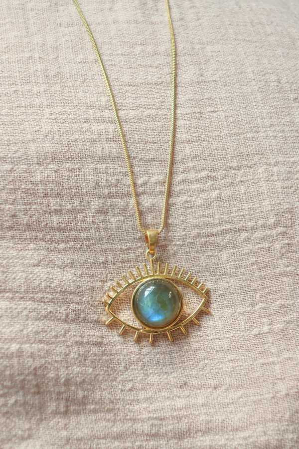 Medusa Pendant Necklace in Gold with Marbled Tourmaline