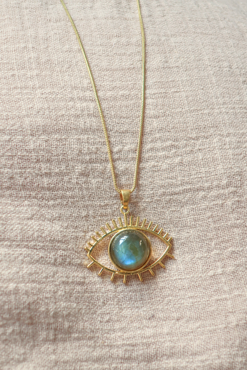 Medusa Pendant Necklace in Gold with Marbled Tourmaline