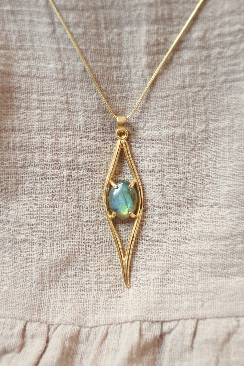 Iris Pendant Necklace in Gold with Marbled Tourmaline