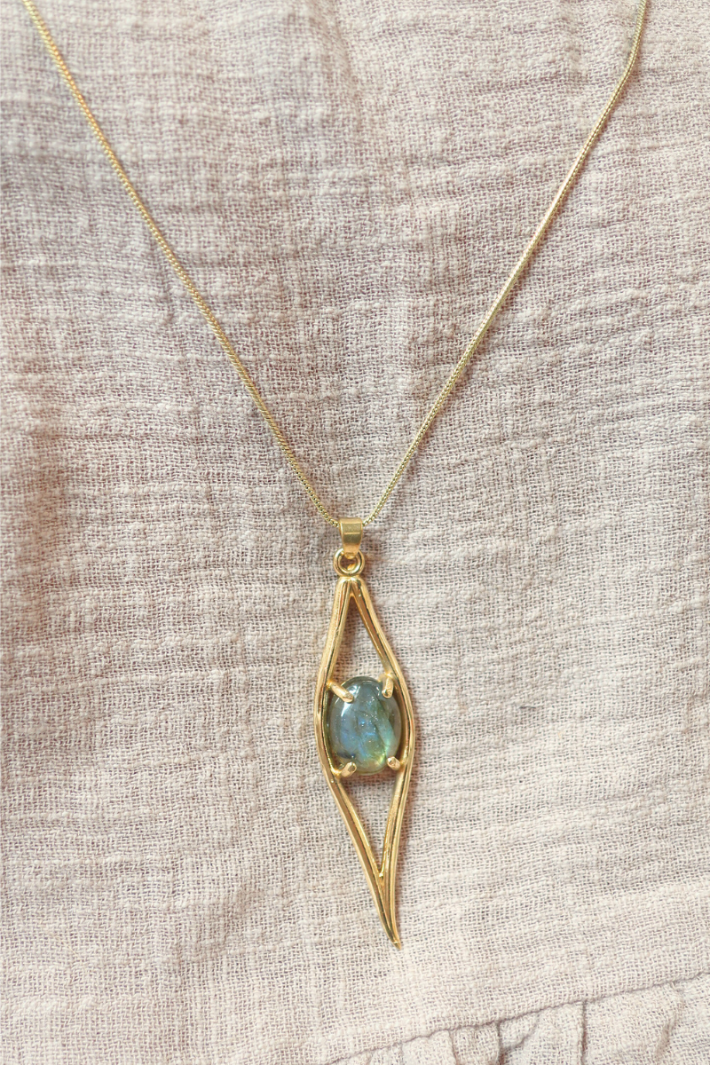Iris Pendant Necklace in Gold with Marbled Tourmaline