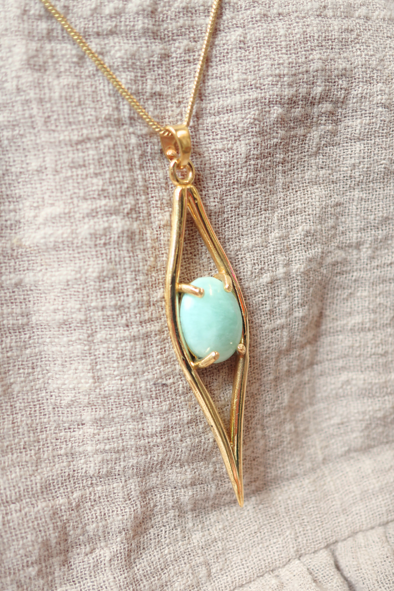 Iris Pendant Necklace in Gold with Amazonite