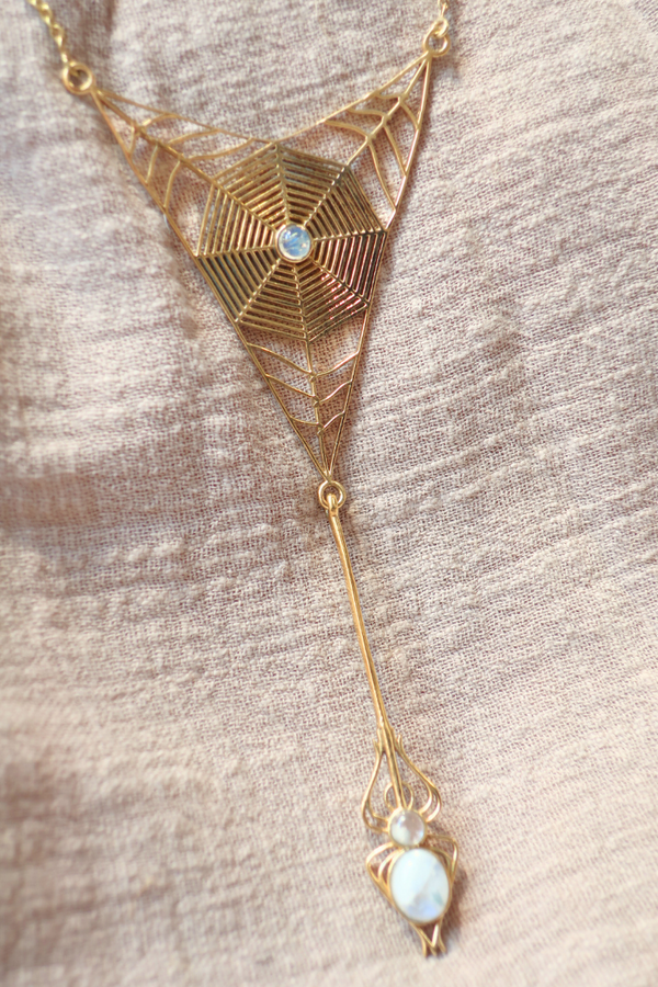 Arachne Necklace in Gold with White Moonstone