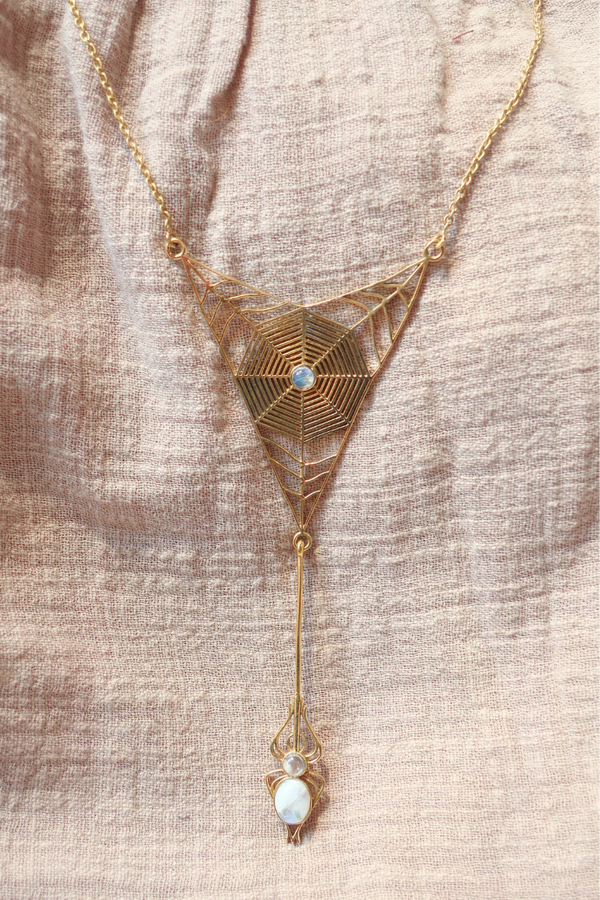 Arachne Necklace in Gold with White Moonstone
