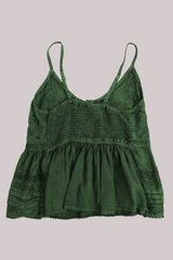 Embroidered Peplum Cami Top in Forest Green - Free Size