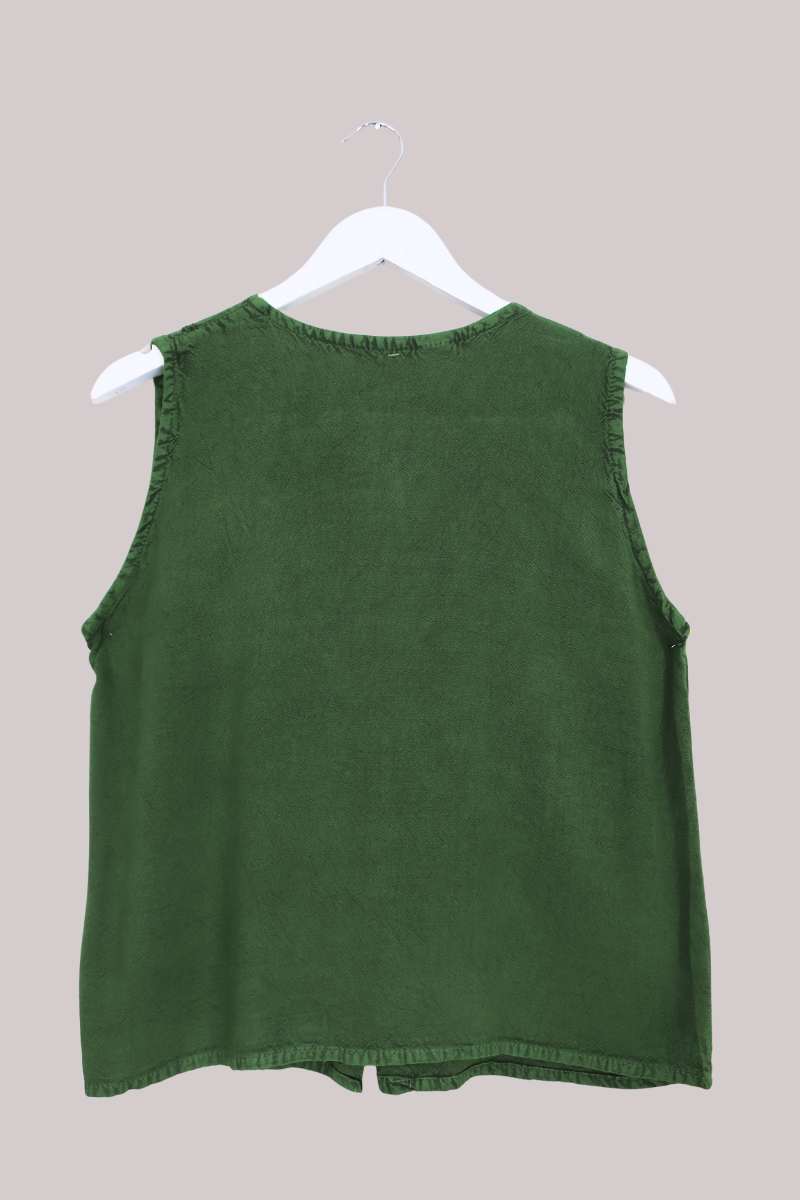 Embroidered Waistcoat Vest Top in Forest Green - Free Size