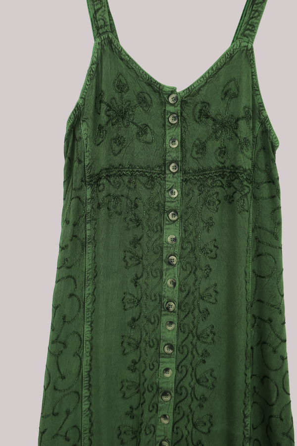 Indian Button-Up Maxi Sundress in Forest Green - Free Size by All About Audrey