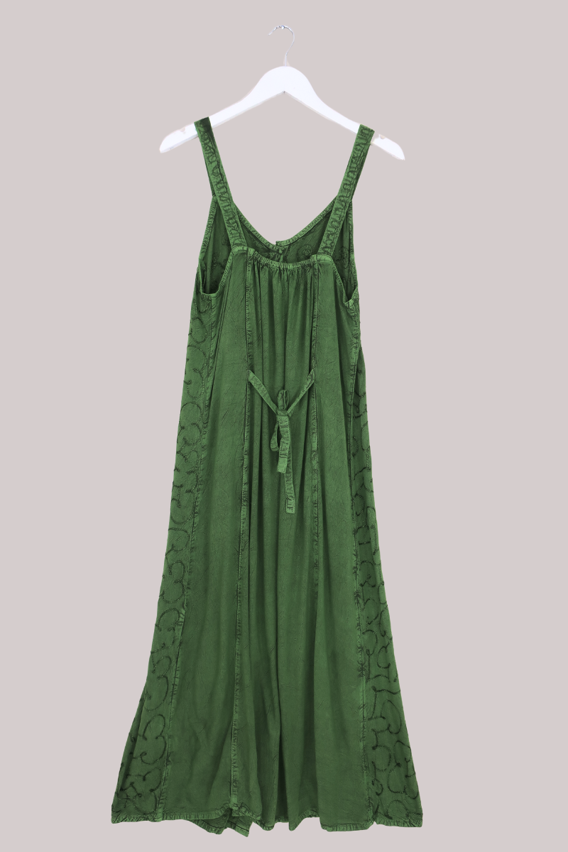 Indian Button-Up Maxi Sundress in Forest Green - Free Size by All About Audrey