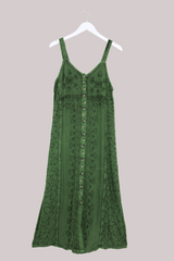 Indian Button-Up Maxi Sundress in Forest Green - Free Size by All About Audrey