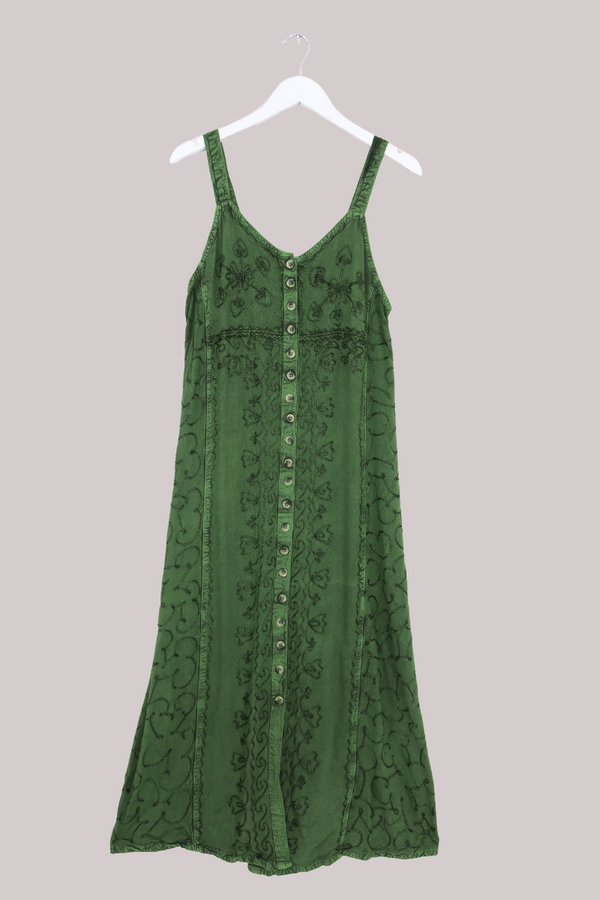 Indian Button-Up Maxi Sundress in Forest Green - Free Size by All About Audrey