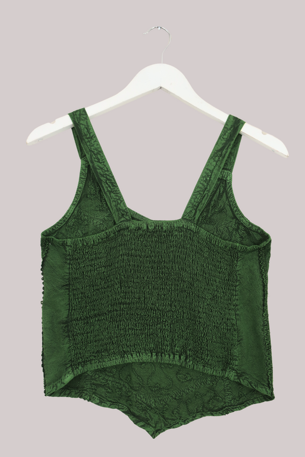 Embroidered Handkerchief Top in Deep Evergreen - Free Size