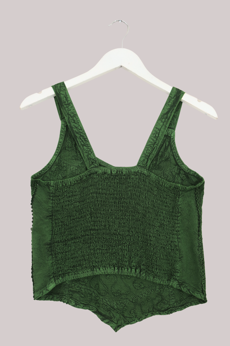 Embroidered Handkerchief Top in Deep Evergreen - Free Size