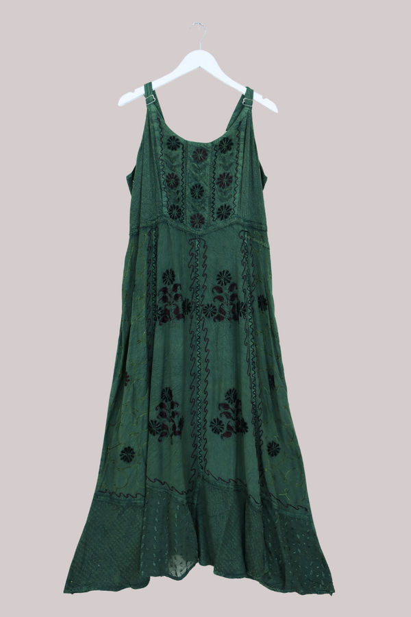 Indian Embroidered Sundress in Deep Evergreen - Free Size 4XL by All About Audrey