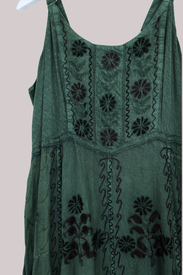 Indian Embroidered Sundress in Deep Evergreen - Free Size 4XL by All About Audrey