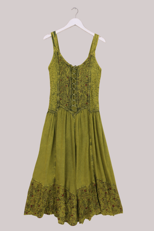 Indian Embroidered Corset Maxi in Lime Floral By All About Audrey