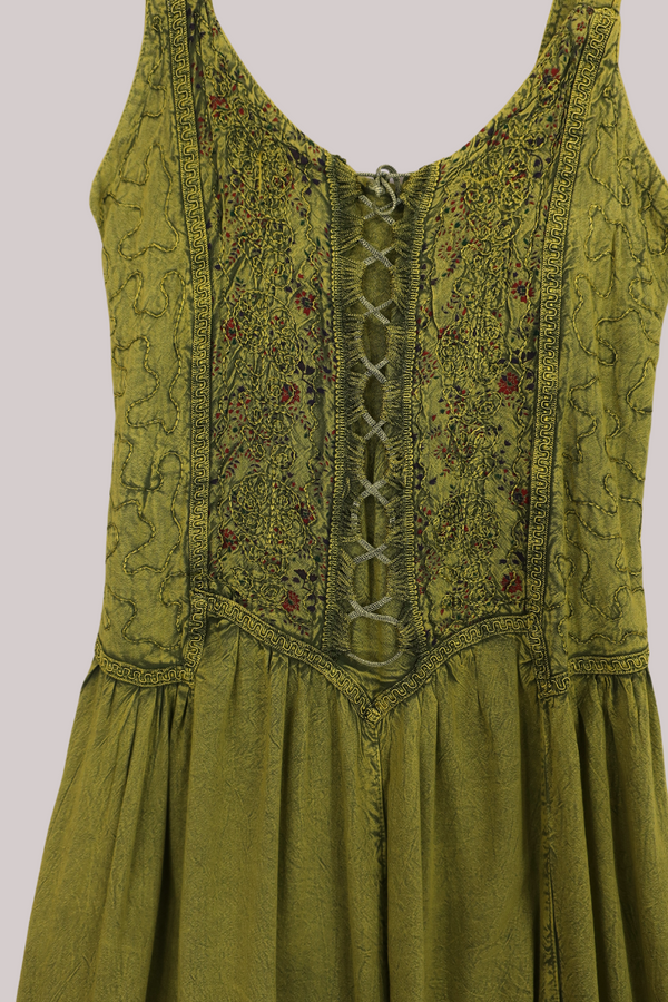 Indian Embroidered Corset Maxi in Lime Floral By All About Audrey