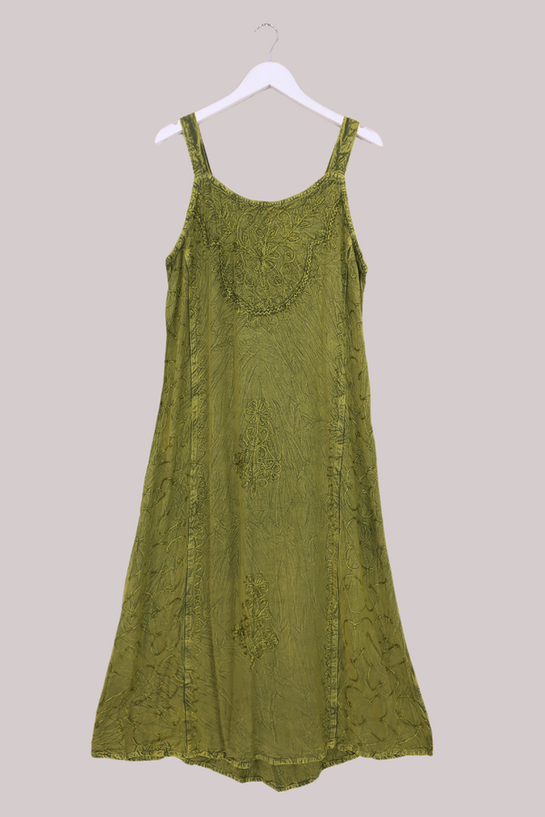 Indian Embroidered Strappy Maxi in Lime Green