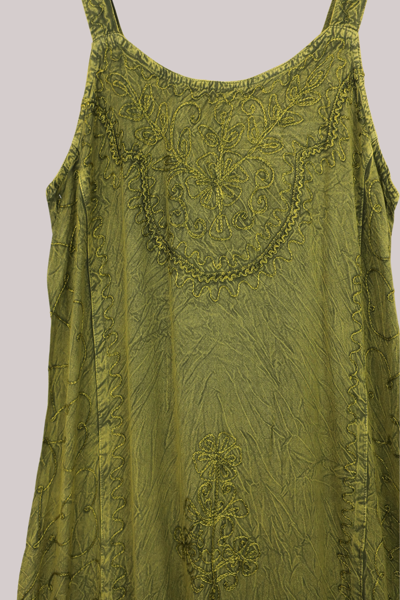 Indian Embroidered Strappy Maxi in Lime Green