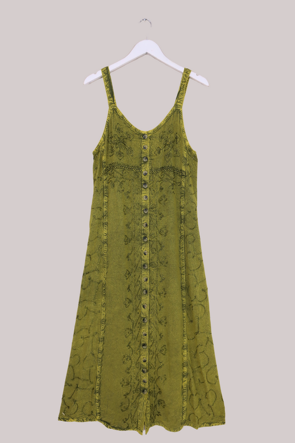Indian Button-Up Maxi Sundress in Lime Green by All About Audrey