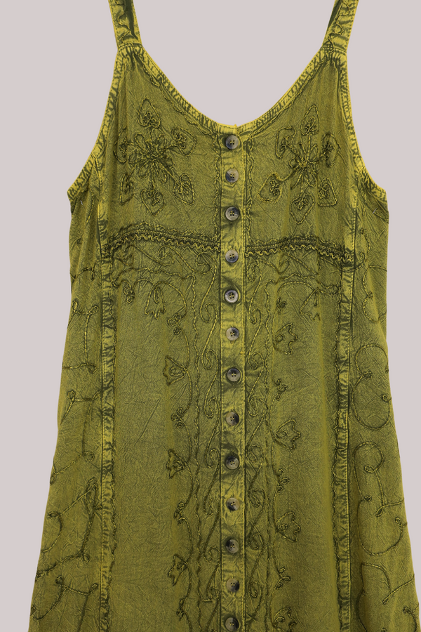 Indian Button-Up Maxi Sundress in Lime Green by All About Audrey