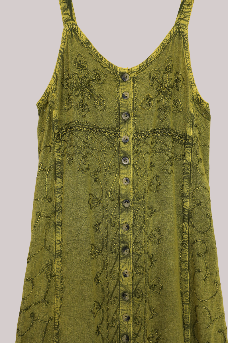 Indian Button-Up Maxi Sundress in Lime Green by All About Audrey