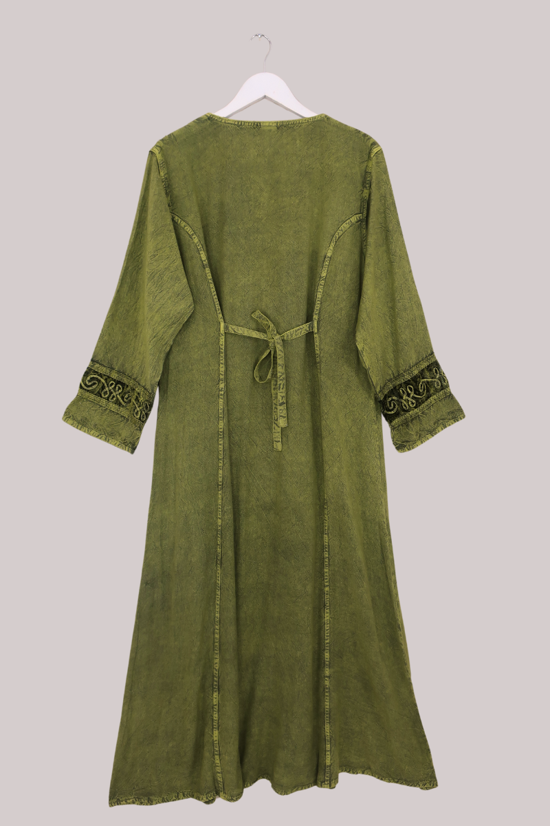 Indian Velvet Embroidered Kaftan in Woodland Moss by All About Audrey