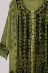 Indian Velvet Embroidered Kaftan in Woodland Moss by All About Audrey