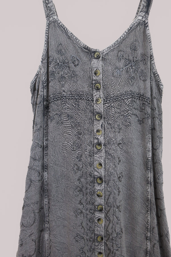 Indian Button-Up Maxi Sundress in Moon Grey - Free Size by All About Audrey