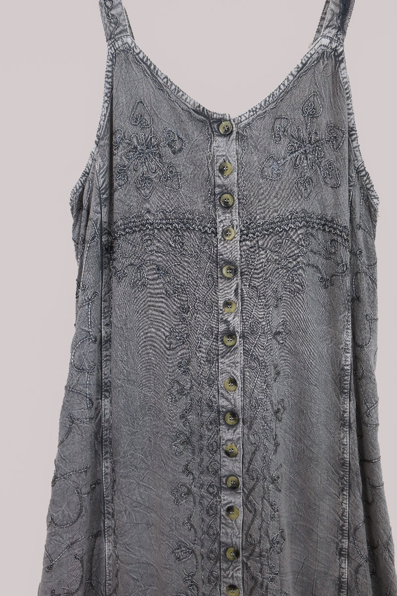 Indian Button-Up Maxi Sundress in Moon Grey - Free Size by All About Audrey