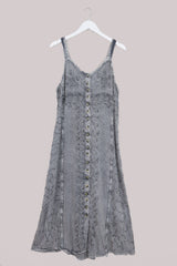 Indian Button-Up Maxi Sundress in Moon Grey - Free Size by All About Audrey