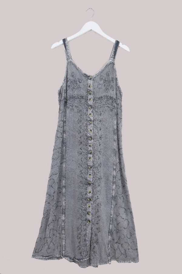 Indian Button-Up Maxi Sundress in Moon Grey - Free Size by All About Audrey