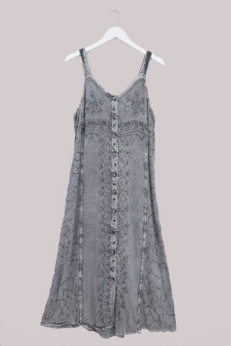 Indian Button-Up Maxi Sundress in Moon Grey - Free Size by All About Audrey