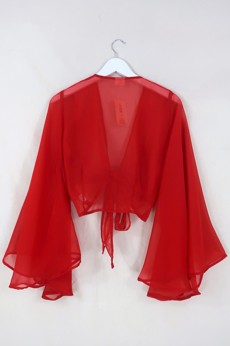 Virgo Sheer Wrap Top in Heart Red by All About Audrey