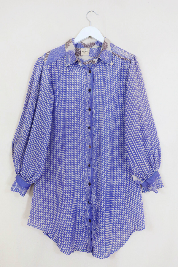 Bonnie Shirt Dress - Checkered Heather Nouveau - Vintage Indian Sari - Size L/XL By All About Audrey