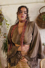 Khroma Venus Wrap Top in Hickory Moth Brown by All About Audrey