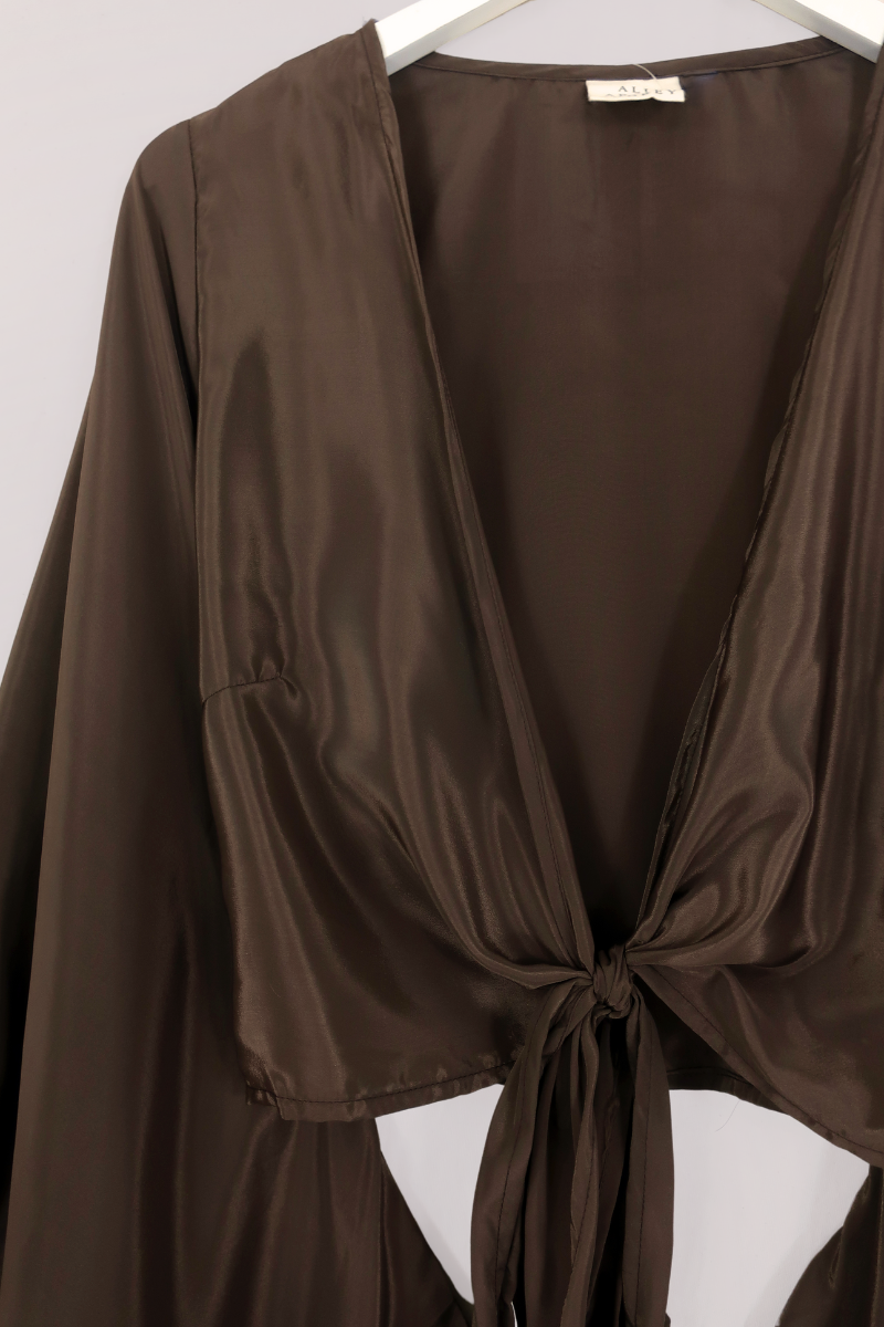 Khroma Venus Wrap Top in Hickory Moth Brown by All About Audrey