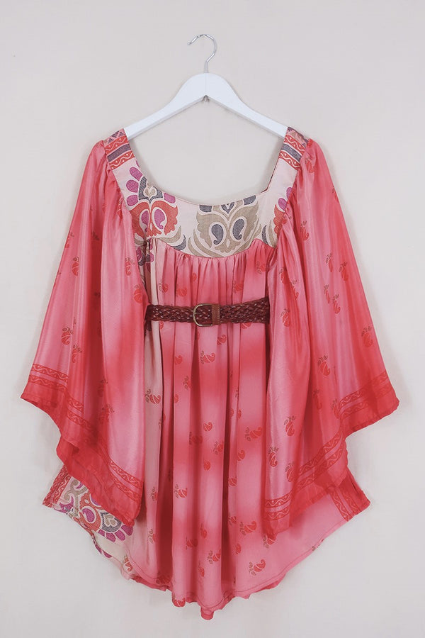 Honey Mini Dress - Angel Delight Pink - Vintage Indian Sari - Free Size