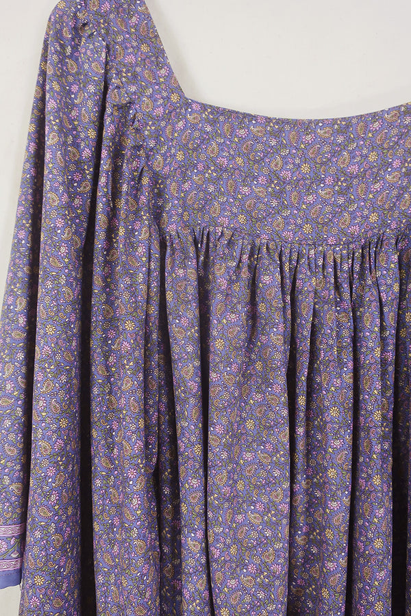 Honey Mini Dress - Moonlight Mauve Secret Garden - Vintage Indian Sari - Free Size By All About Audrey