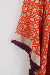 Honey Mini Dress - Saffron Orange & Plum Floral - Vintage Indian Sari - Free Size
